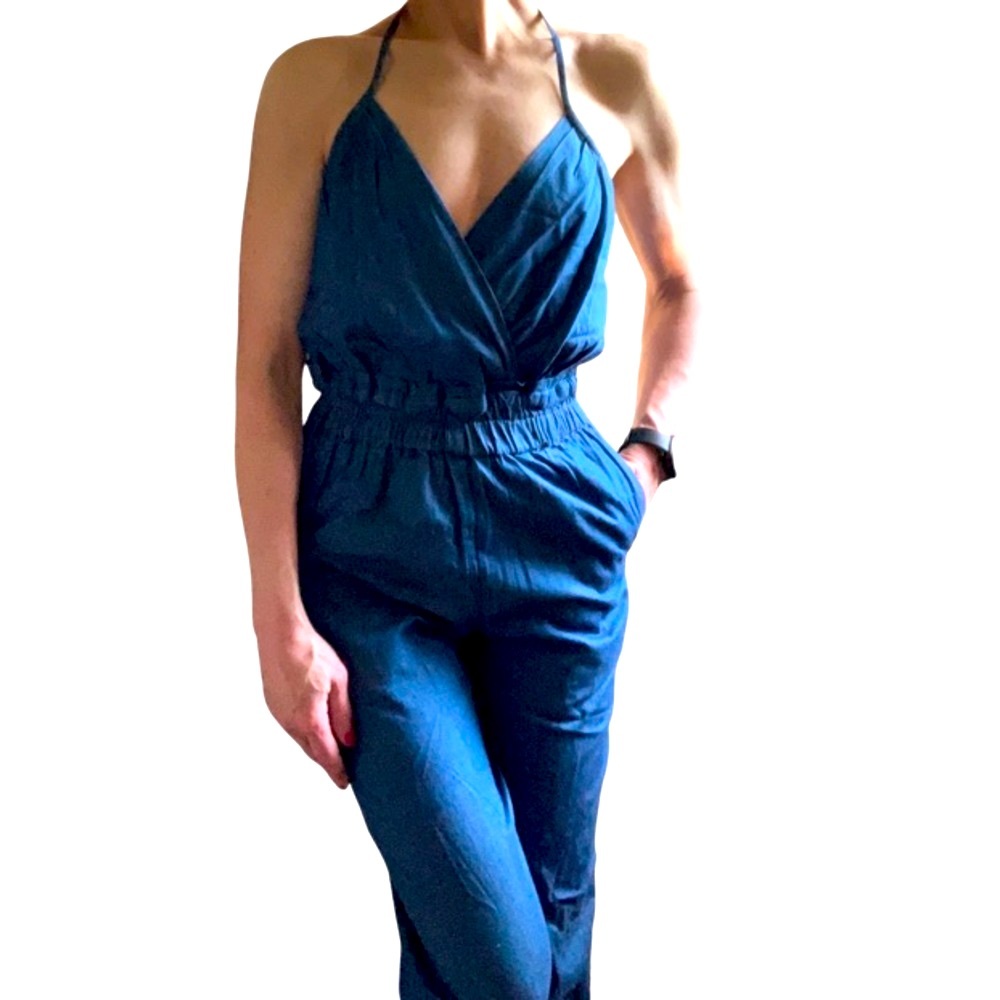 Fashion Nova Ocean view Jumpsuit Chambray One Piece Jumpsuit Boho Size XS